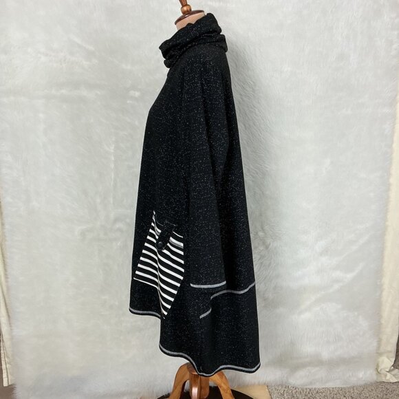 Moonlight Y & S Black White Long Sleeve Turtle Neck Stripe Pocket Patch Dress XL - Picture 3 of 8